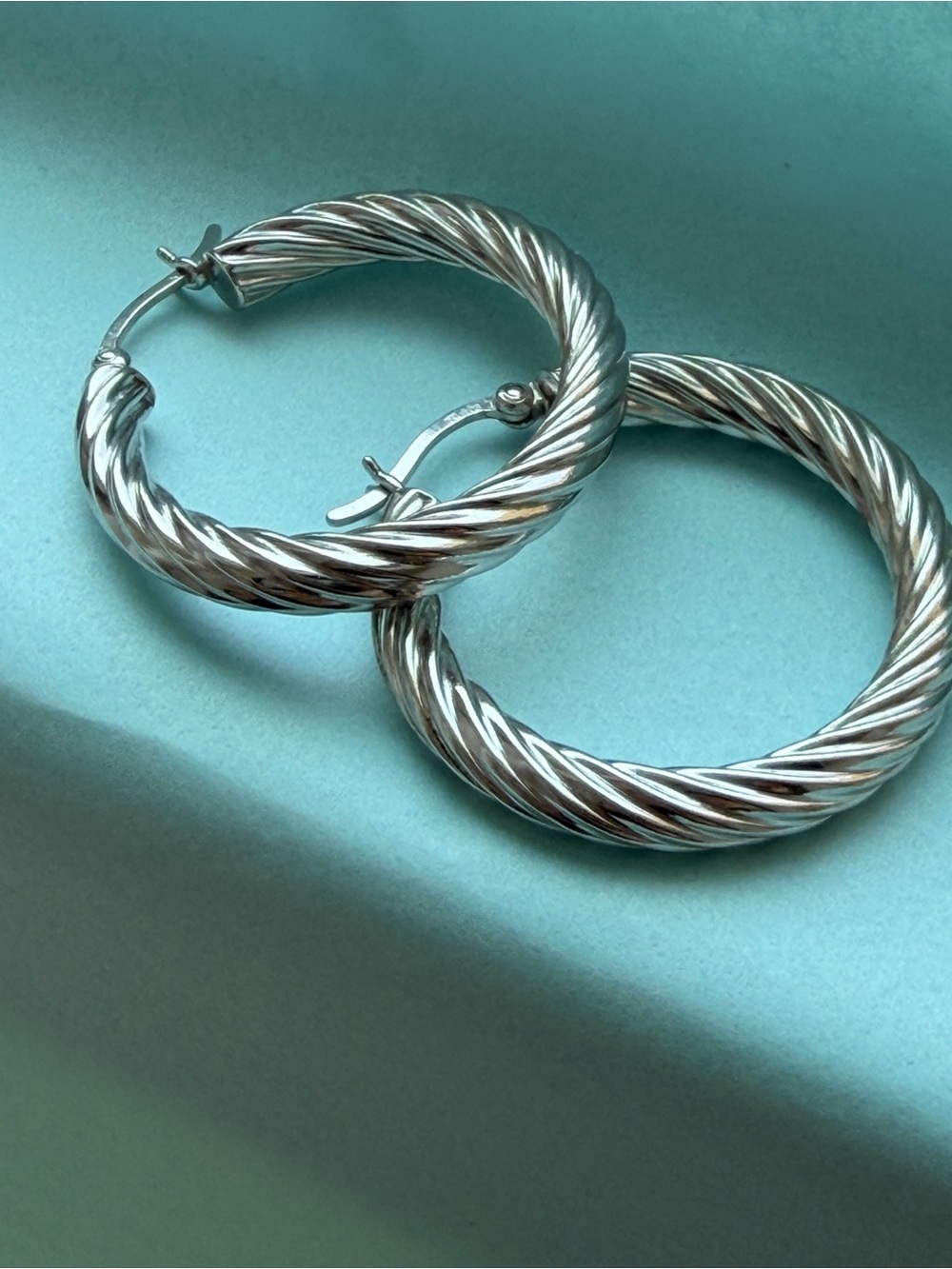 Textured Twisted Hoop Earrings - Silver